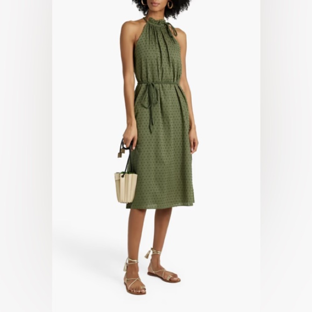 Joie NWT Marietta midi dress in four leaf clover green tie neck tie waist